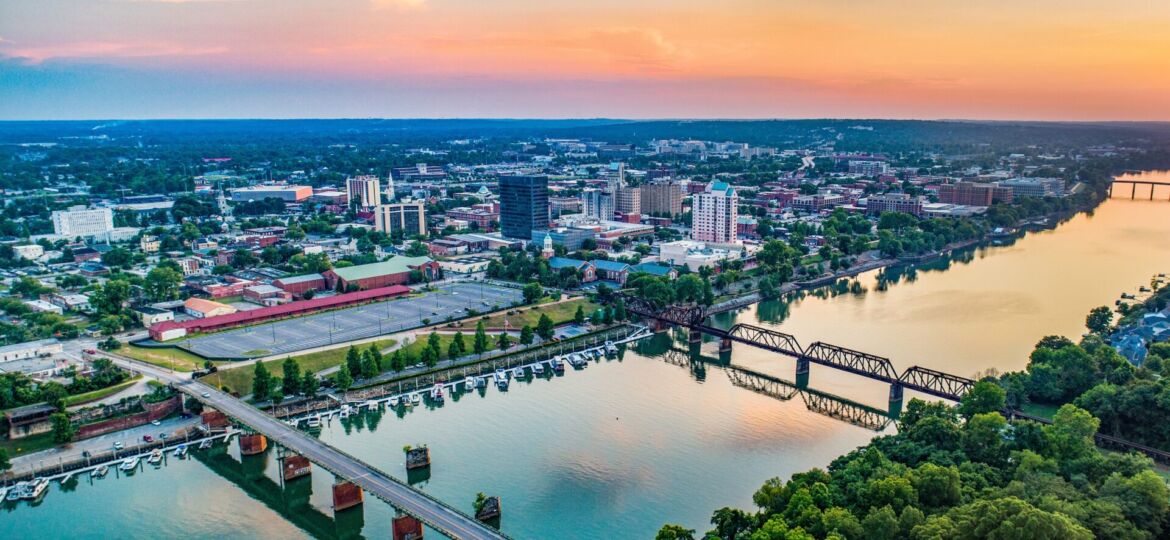 Savannah River and Augusta, Georgia, USA Aerial